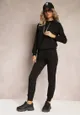 Czarny Bawełniany Komplet Dresowy 2-Częściowy Bluza z Kapturem i Spodnie na Gumce Irana