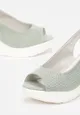 Jasnozielone Sandały na Brokatowym Koturnie ze Sprzączką i Skórzaną Wkładką Chera