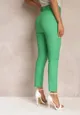 Zielone Materiałowe Spodnie z Wysokim Stanem i Paskiem Pylisa