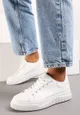 Białe Sznurowane Sneakersy z Ekoskóry na Grubej Podeszwie ze Żłobieniami Skripta