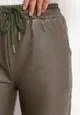 Zielone Szerokie Spodnie z Imitacji Skóry z Gumką w Pasie Attar