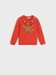 Sweter z motywem świątecznym, wykonany z bawełnianej dzianiny. - czerwony