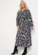 Granatowa Sukienka Maxi o Rozkloszowanym Fasonie w Modny Print Renni
