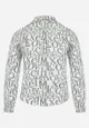 Biała Wiskozowa Koszula w Modny Print z Długim Rękawem Mustacie