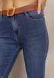 Niebieskie Jeansy Skinny Push Up z Paskiem z Klamerką w Komplecie Ekanama