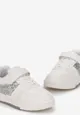 Biało-Srebrne Buty Sportowe z Ekoskóry na Rzep Ozdobione Brokatem Libbes