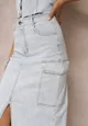 Jasnoniebieska Jeansowa Spódnica Midi o Fasonie Cargo z Rozcięciem Codie