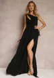 Czarna Asymetryczna Sukienka Na Jedno Ramię z Rozcięciem na Dole Xionia