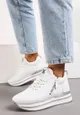Białe Sneakersy z Imitacji Skóry na Podeszwie w Paski z Suwakiem i Sznurowaniem Larenna