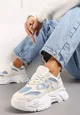 Beżowo-Niebieskie Sneakersy na Platformie Ozdobione Naszywką Nivaler