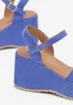 Niebieskie Sandały na Koturnie i Platformie ze Sprzączką Mateta