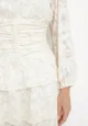 Jasnobeżowa Taliowana Sukienka Mini Koronkowa z Falbankami Ciluna
