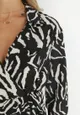 Czarno-Biała Sukienka Kopertowa z Gumką w Pasie Melmo