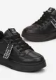 Czarne Sznurowane Sneakersy Ozdobione Taśmą z Napisem Anecha