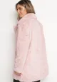 Różowy Futrzany Płaszcz Jednorzędowy Salida