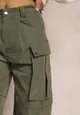 Zielone Szerokie Spodnie High Waist w Stylu Cargo Vomisal