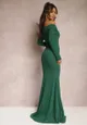 Zielona Dopasowana Sukienka Maxi z Rozcięciem i Dekoltem Carmen Okora