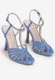 Niebieskie Eleganckie Sandały na Szpilce z Ozdobnymi Paskami Saatri