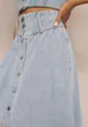 Jasnoniebieska Jeansowa Spódnica Maxi z Guzikami z Bawełny Rachellia