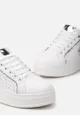 Białe Sneakersy z Ekoskóry na Platformie z Błyszczącymi Detalami i Zawieszką Anarmonia