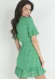 Zielona Kopertowa Sukienka z Falbankami w Kwiaty Tirnya