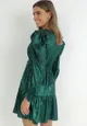 Zielona Sukienka Metaliczna z Bufiastym Rękawem Havo