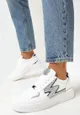 Białe Sznurowane Sneakersy na Płaskiej Podeszwie z Metaliczną i Brokatową Wstawką Mebassa