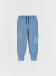 Dresowe spodnie typu jogger, wykonane ze strukturalnej, bawełnianej dzianiny. - niebieski