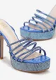 Niebieskie Sandały na Szpilce i Platformie z Cyrkonami Lorole