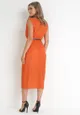 Pomarańczowa Plisowana Sukienka Midi z Paskiem z Imitacji Skóry Sharia