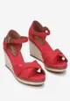 Czerwone Sandały na Koturnie z Plecionką z Juty Larmaves