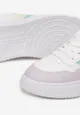 Biało-Fioletowe Sneakersy na Płaskiej Podeszwie z Kolorowymi Przeszyciami Niomie