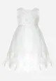 Biała Sukienka Rozkloszowana z Haftem i Perłami Phyrissa