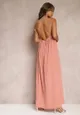 Różowa Rozkloszowana Sukienka Maxi na Ramiączkach z Trójkątnym Dekoltem Claudi