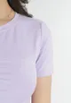 Fioletowy T-shirt z Krótkim Rękawem i Marszczeniem Biannca