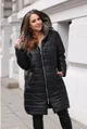Ciepły, zimowy czarny płaszcz plus size z karmelowym wzorem - SELENA
