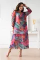 Fioletowa sukienka z siateczki w kolorowe liście - Sintia