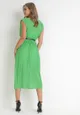 Zielona Plisowana Sukienka Midi z Paskiem z Imitacji Skóry Sharia