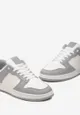 Jasnoszare Sznurowane Sneakersy na Płaskiej Podeszwie z Imitacji Skóry Bioriana