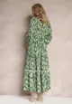 Zielona Rozkloszowana Sukienka z Gumką w Pasie i Ażurową Wstawką Margotta