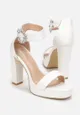 Białe Sandały z Imitacji Zamszu na Słupku i Platformie Agnendia