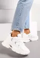 Białe Sneakersy na Grubej Podeszwie z Metalicznymi Wstawkami Seta