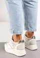 Biało-Beżowe Sznurowane Sneakersy z Ekoskóry z Błyszczącymi Wstawkami Fiviara