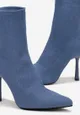 Niebieskie Jeansowe Botki na Szpilce z Elastycznego Materiału Amitiela