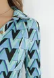 Niebieska Sukienka Maxi z Wiązanym Paskiem i Geometrycznym Wzorem Annalea