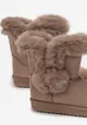 Ciemnobeżowe Śniegowce z Ekozamszu z Futerkiem i Pomponami Gontra