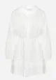 Biała Haftowana Mini Sukienka z Falbanką Panalisa