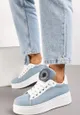 Niebieskie Sneakersy na Platformie z Cyrkoniami na Szerokim Języku Esirel