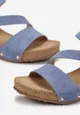Niebieskie Sandały na Korkowej Koturnie z Zapięciem na Rzep Ananthe