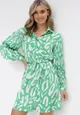 Zielona Sukienka Mini z Plisowanymi Rękawami i Materiałowym Paskiem Sevan